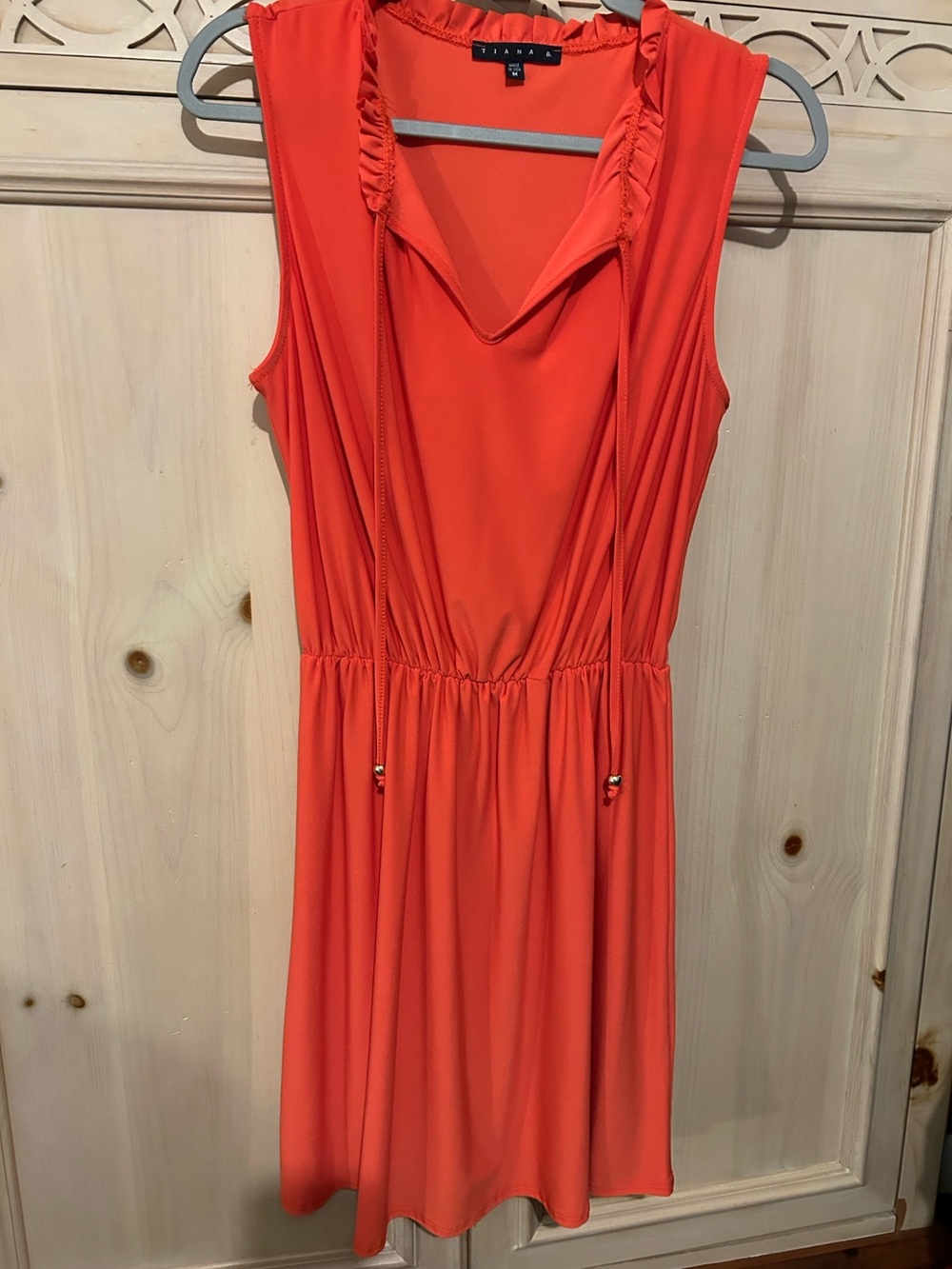 Viana Sleeveless Coral Drawstring Waist Mini Dress